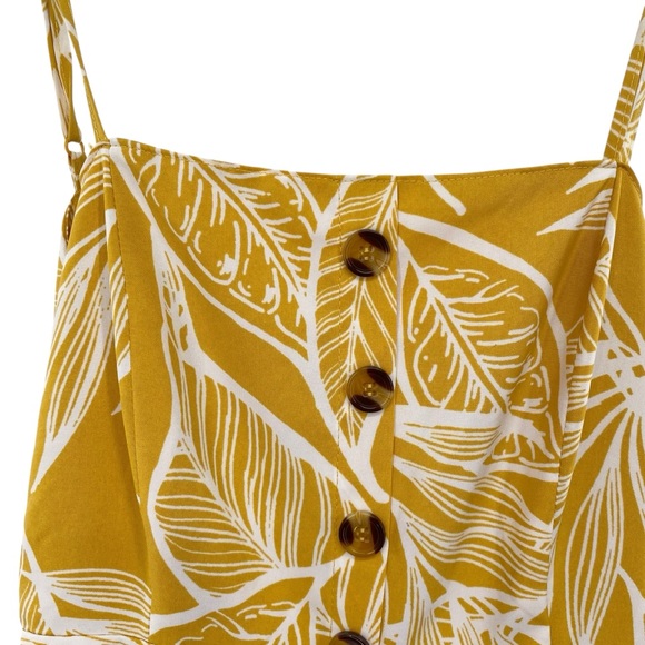 Favlux Mustard Yellow Tropical Print Wide Leg Cropped Jumpsuit - Picture 4 of 9
